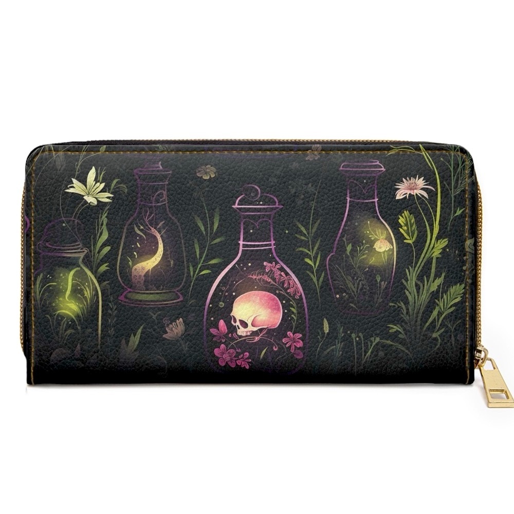 Dark Forest Skull Zipper Wallet | Pink Tincture, Potions Design | Witch-Themed